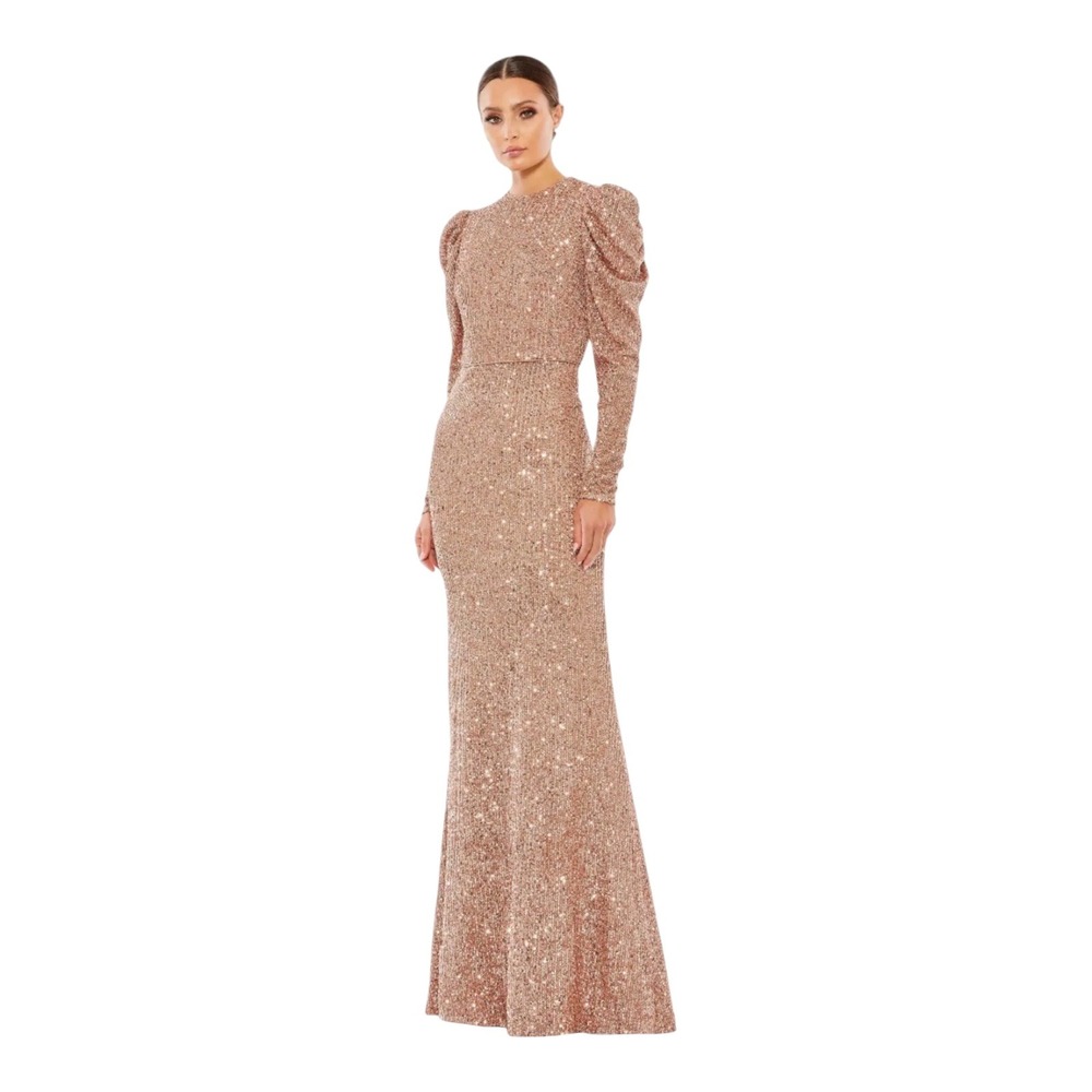 Mac Duggal Sequined‎ Puff Long Sleeve  26692 Mother Of Bride Column Gown Size 4